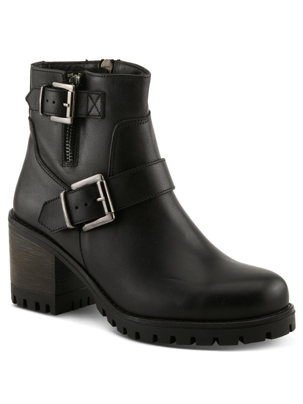 Real Leather Spring Step Acco Black Biker Moto Boots Engineer